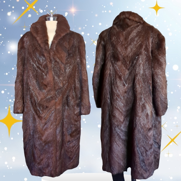 Vintage KES II Dark Brown Colours Real Fur Winter Long Coat Size L Size L - Picture 1 of 16